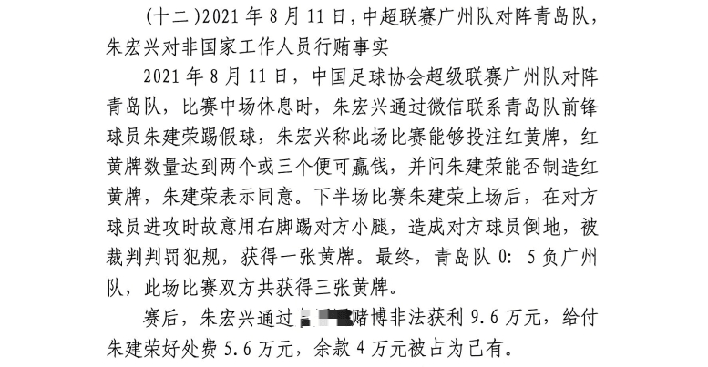 網(wǎng)傳判決書：青島球員朱建榮故意踢對方小腿，染黃收5.6萬好處費